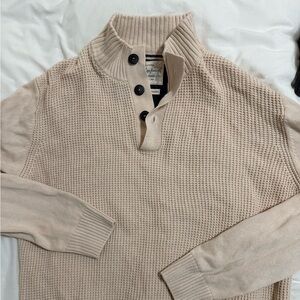 Men's Beige Sweater with Button Collar